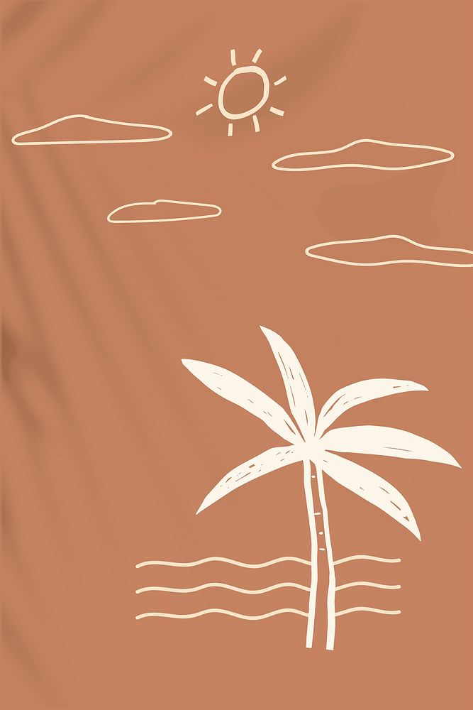 Brown summer background vector with beach doodle graphics