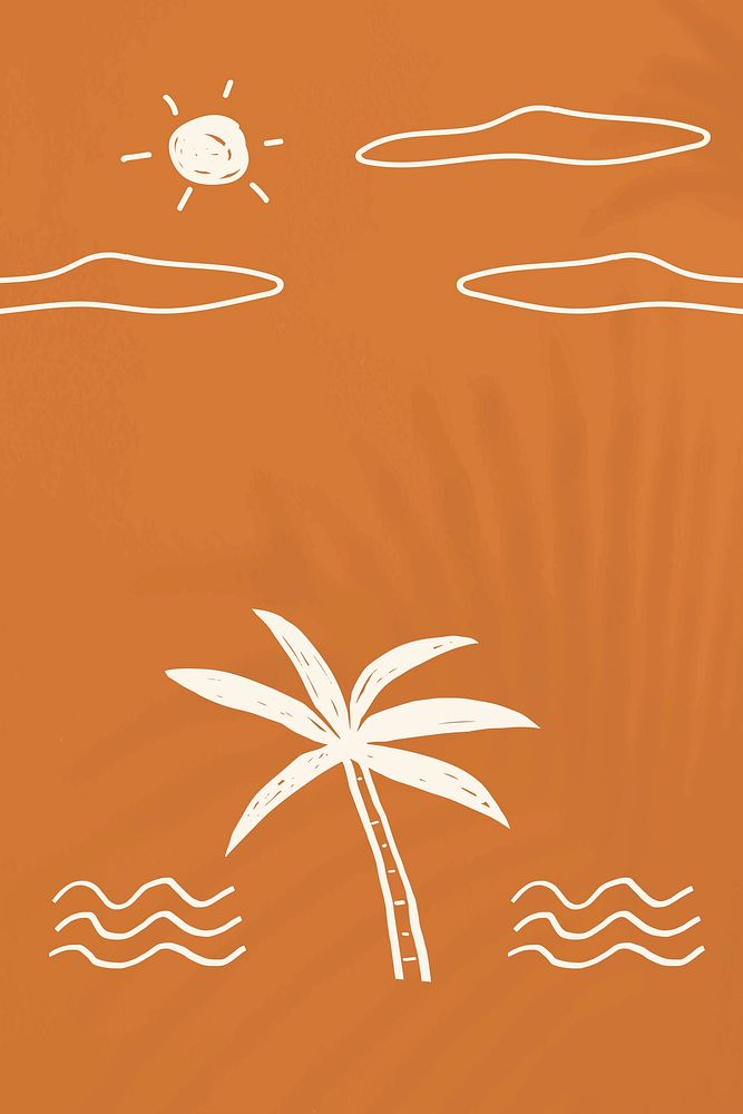 Orange tropical vector doodle background featuring summer beach graphics