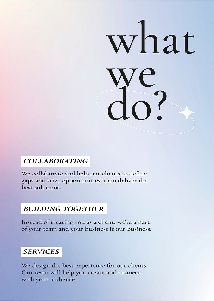 Gradient business poster vector with editable text, what we do