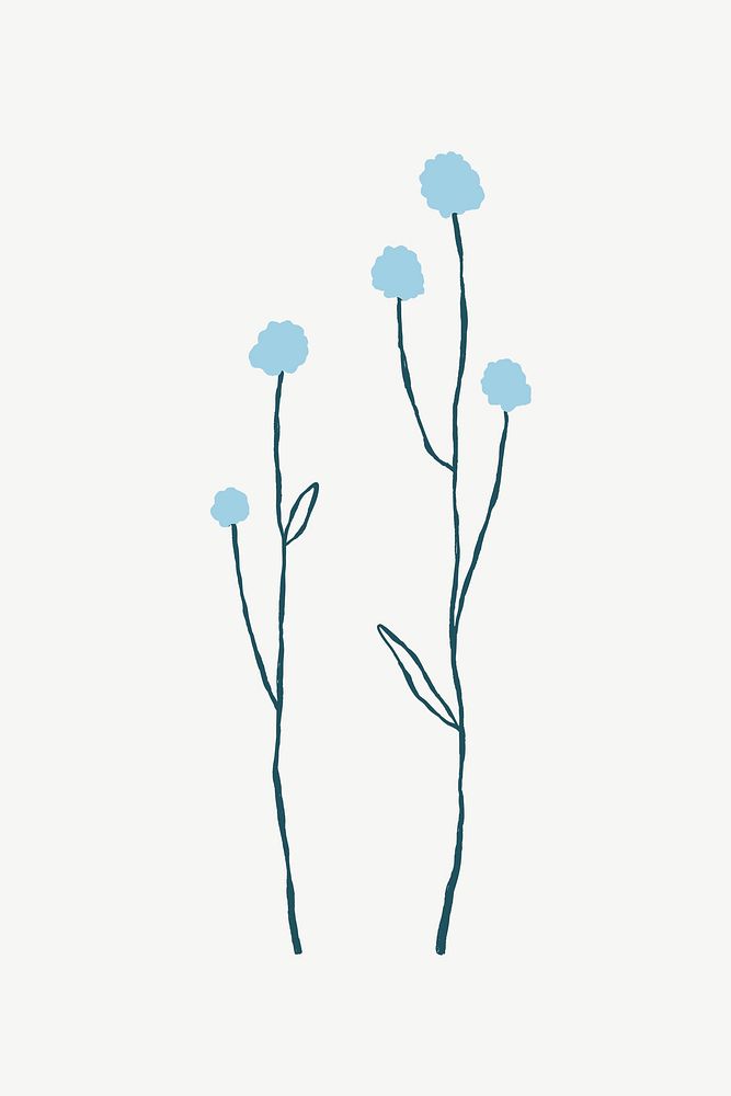 Blue flower branch psd cute doodle illustration