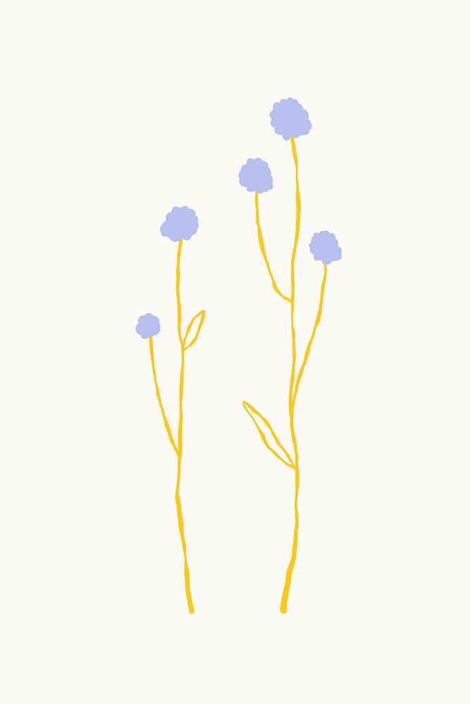 Yellow flower branch vector cute doodle illustration