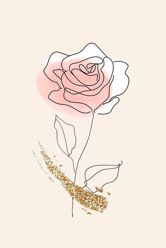 Pink rose floral sticker psd on beige background