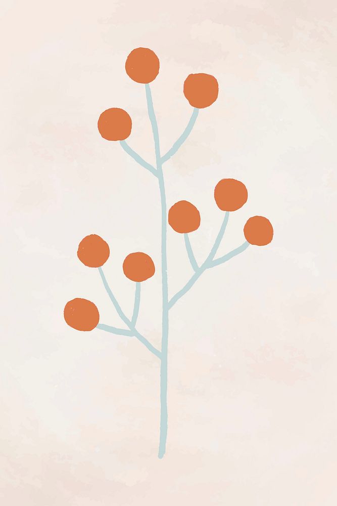 Red flowers branch element vector cute hand drawn style