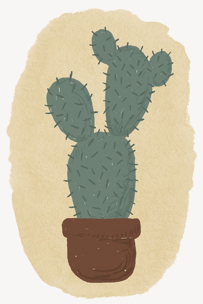 Cactus houseplant, ripped paper collage element