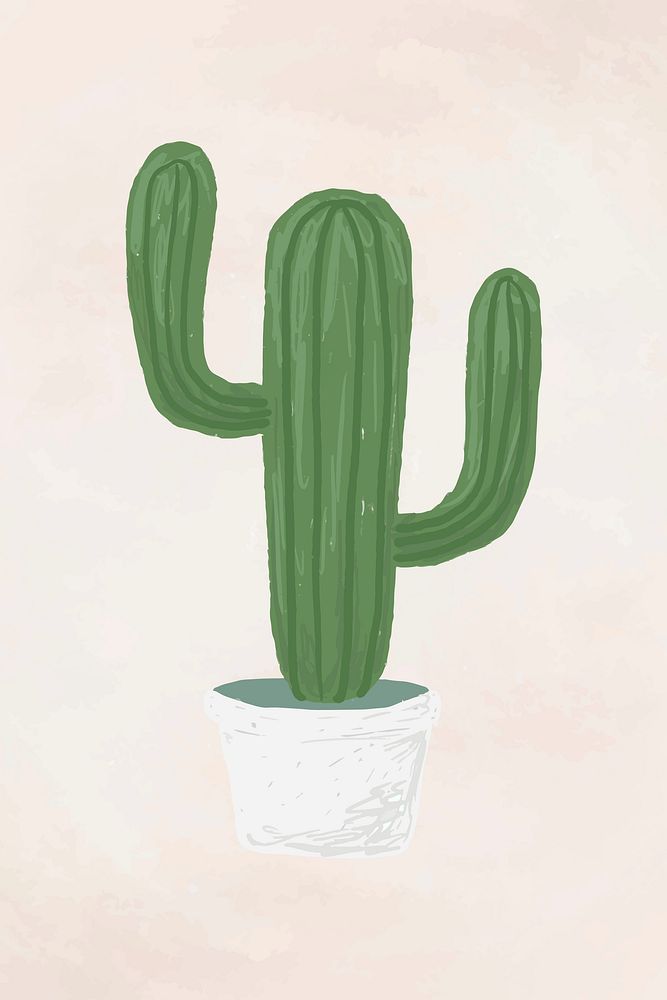 Cute potted plant element vector Saguaro in hand drawn style