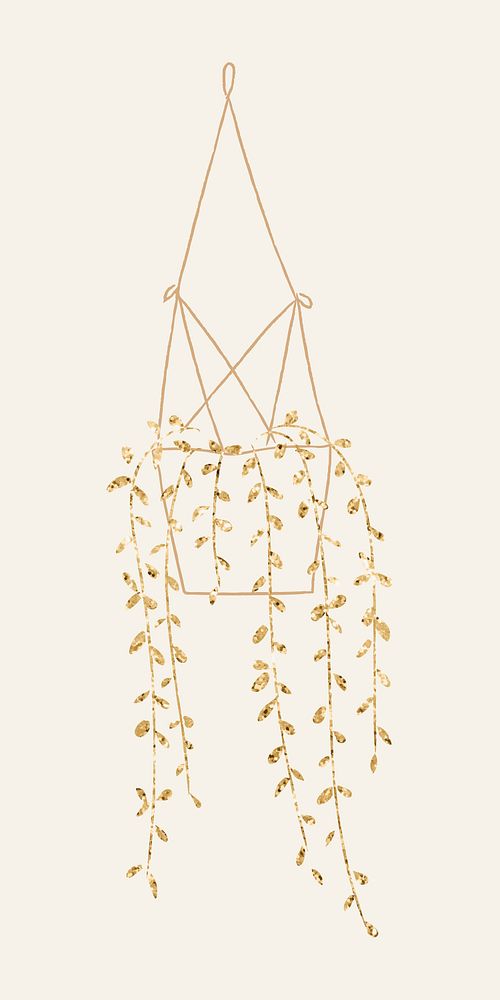 Hanging plant vector doodle in glittery gold