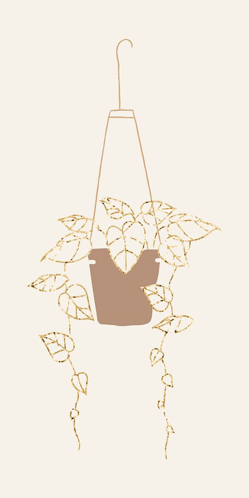 Gold hanging plant vector houseplant doodle