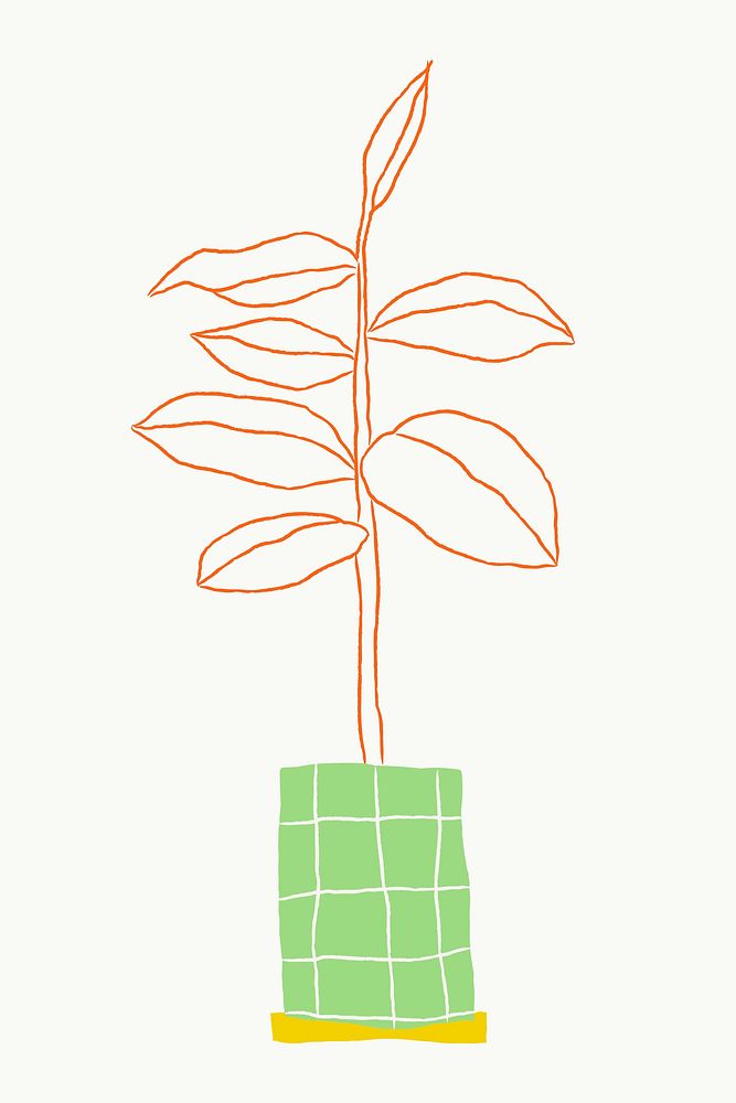 Potted rubber plant vector houseplant doodle