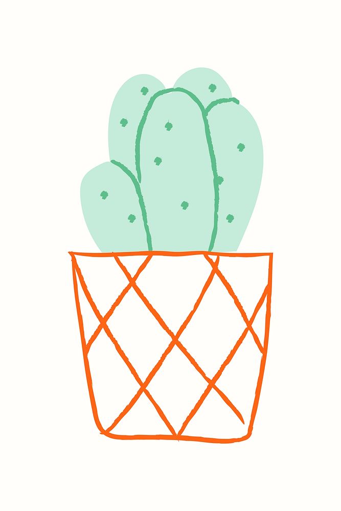 Potted cactus vector houseplant doodle
