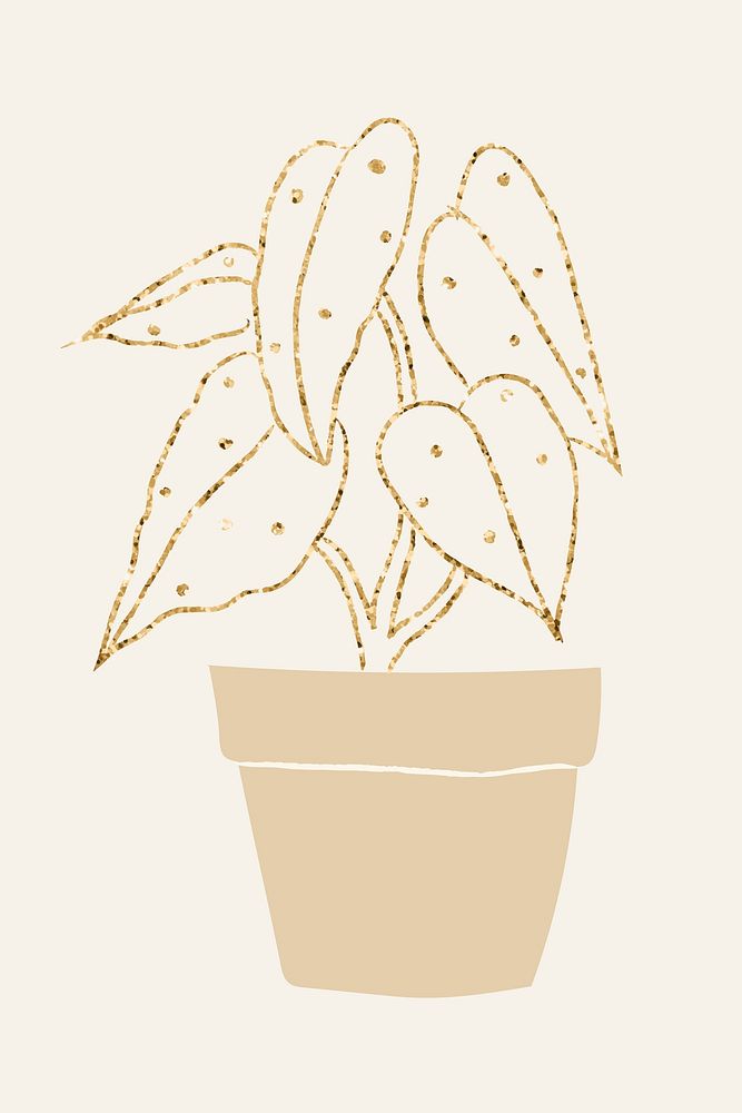 Gold potted plant vector houseplant element graphic