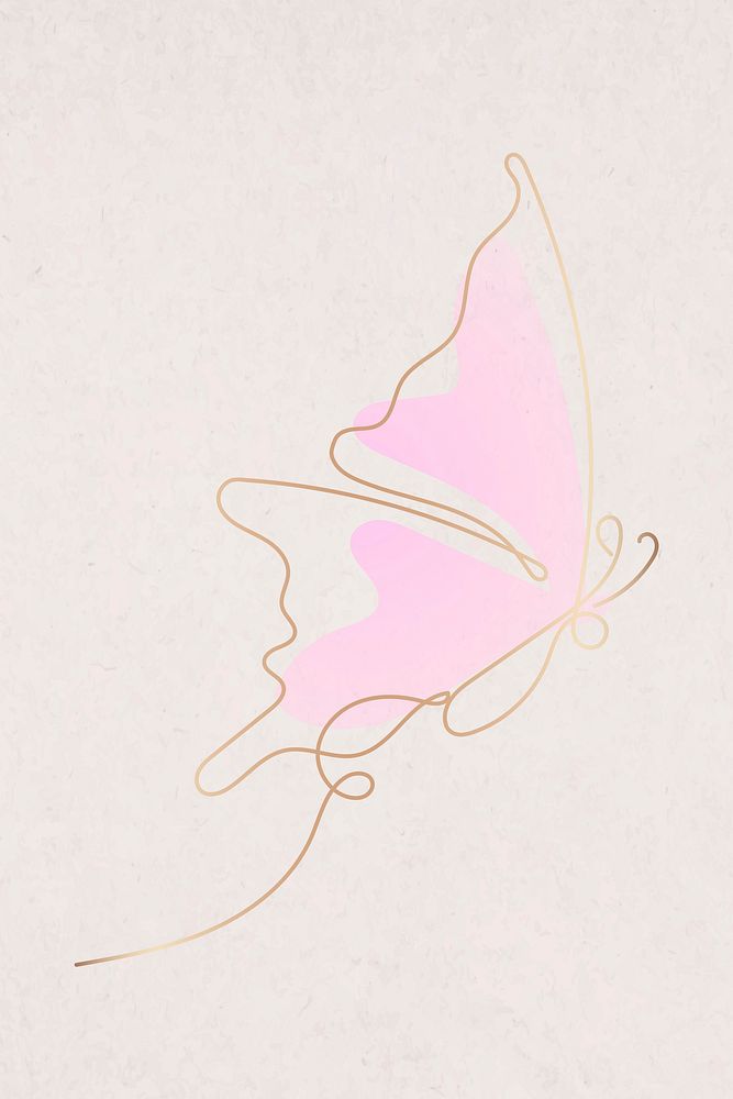 Pink butterfly sticker, beautiful gradient vector line art design