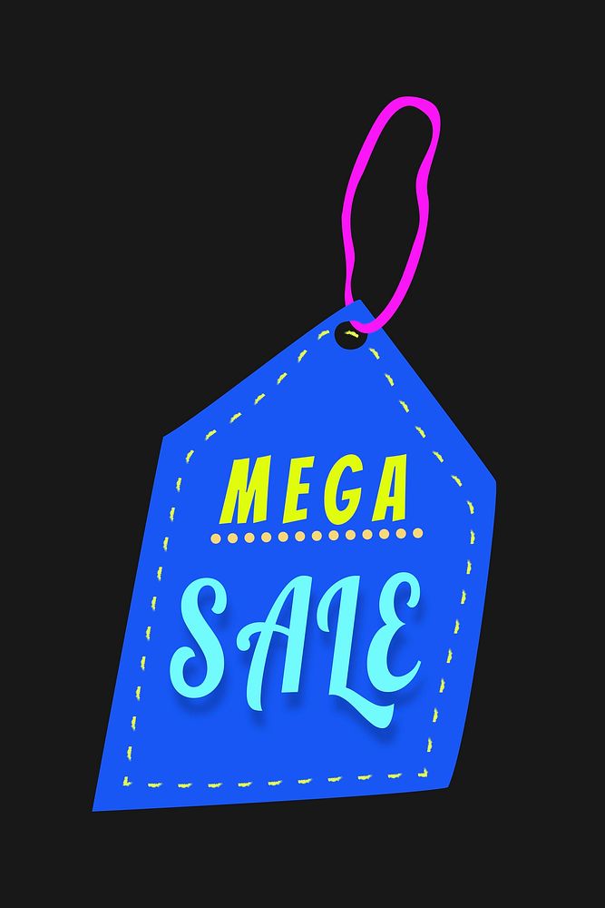 Mega sale badge sticker, shopping swing tag clipart vector