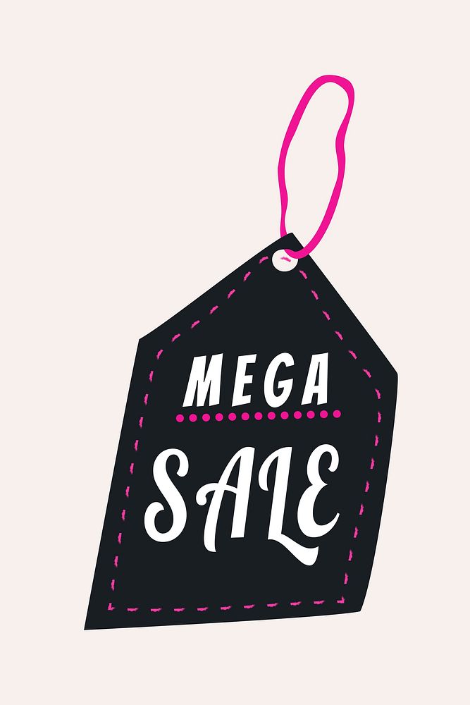 Mega sale badge sticker, shopping swing tag clipart vector