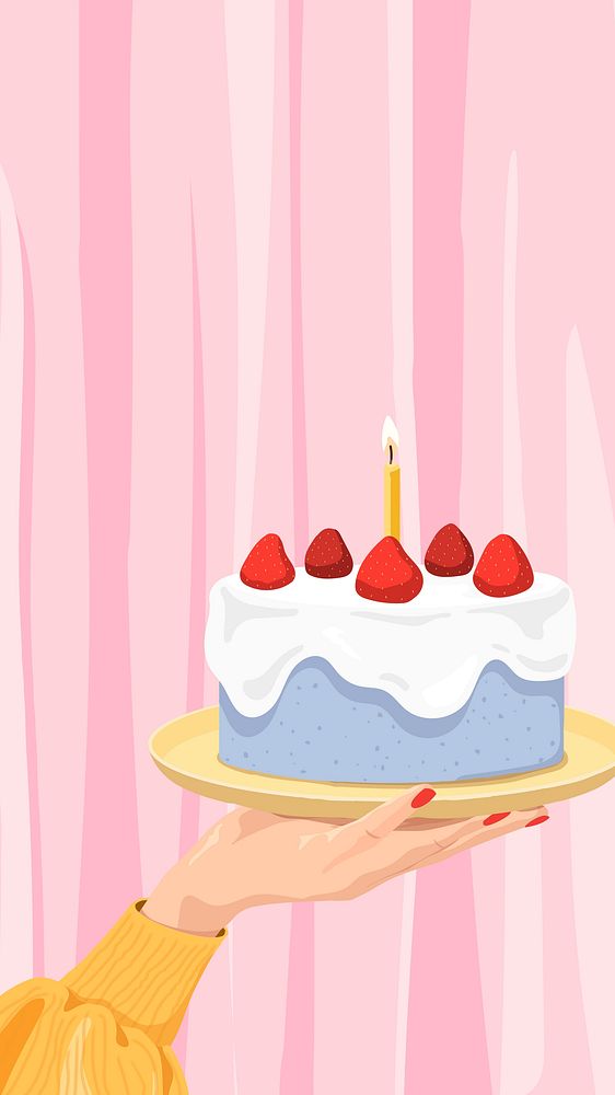 Birthday cake phone wallpaper, food illustration design