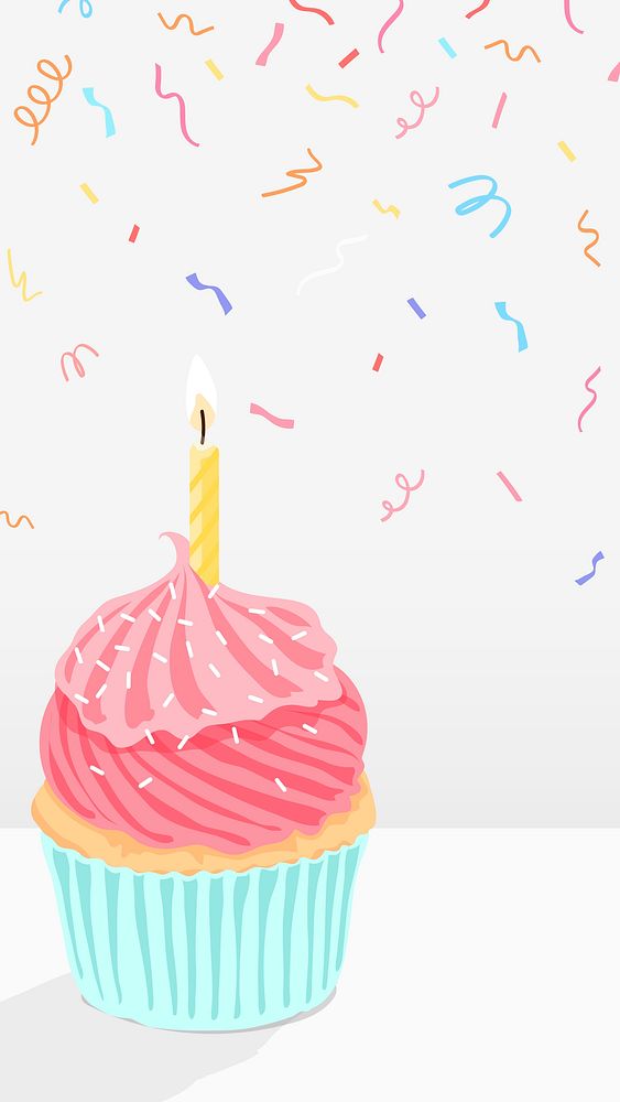 Cupcake mobile wallpaper, birthday celebration, food illustration design