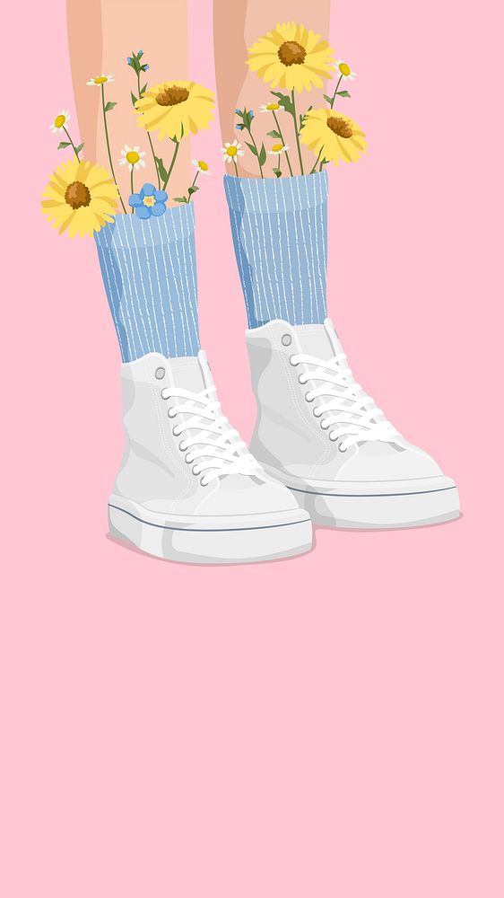 Cute shoes cartoon iPhone wallpaper, flower design