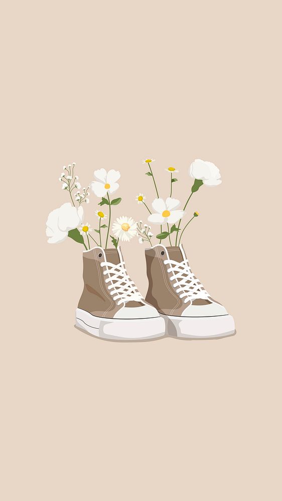 Cartoon sneaker iPhone wallpaper, flower design