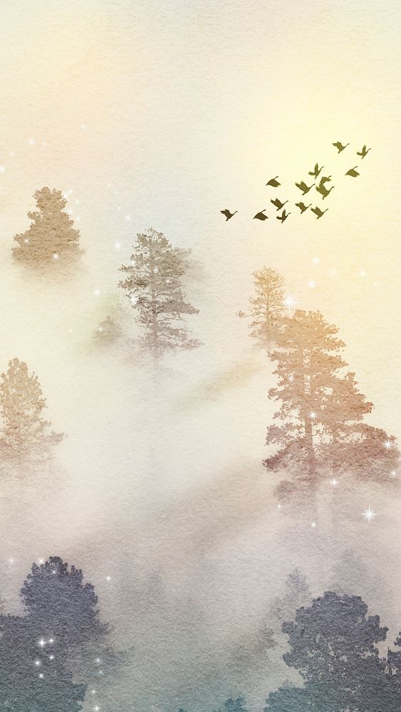Glitter forest iPhone wallpaper, nature watercolor HD background