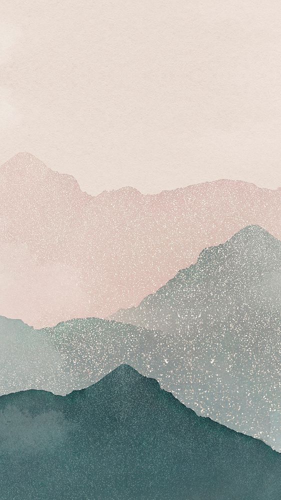 Green mountains iPhone wallpaper, watercolor nature background
