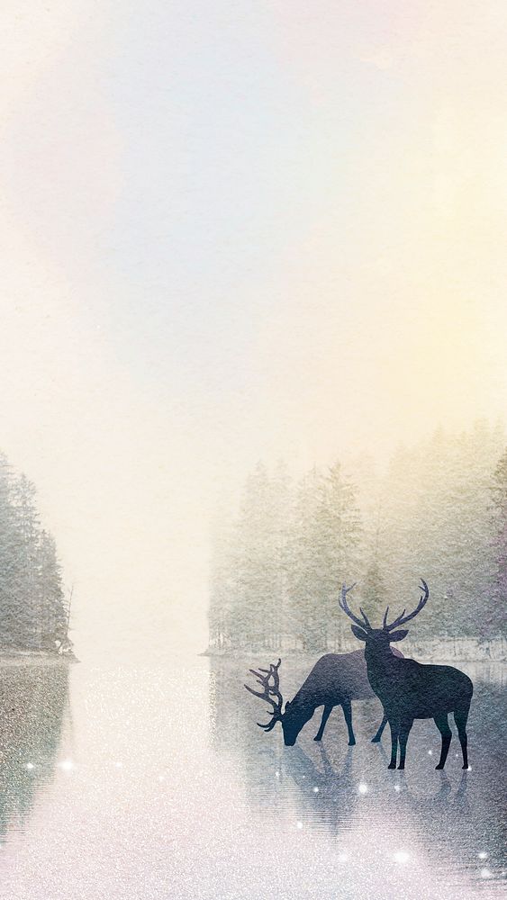 Aesthetic nature phone wallpaper, stag animal silhouette background