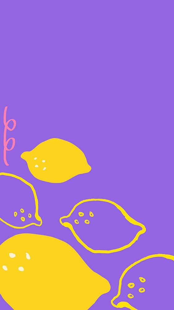 Cute lemon iPhone wallpaper, fruit border, purple background
