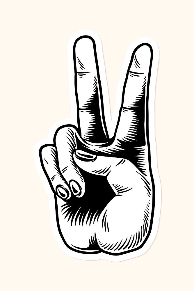 White hand peace sign sticker design resource vector
