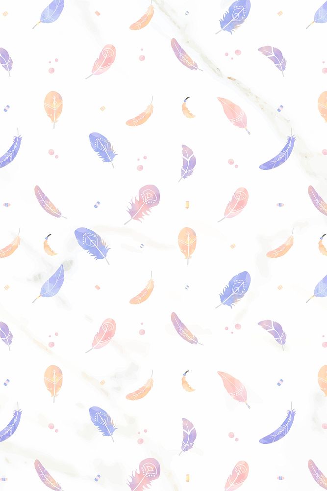 Pastel Bohemian feather pattern vector background