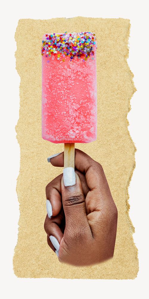 Ice-cream, ripped paper collage element