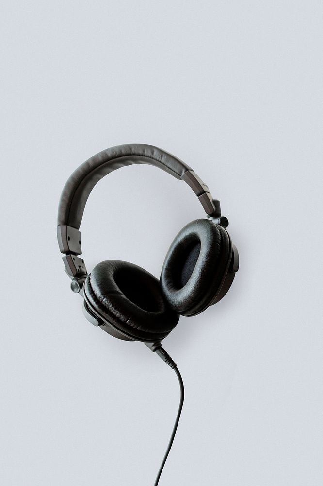 Black headphones on a white table