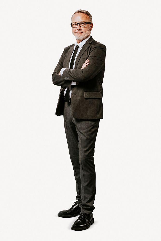 Successful business man crossing arms, full body photo psd