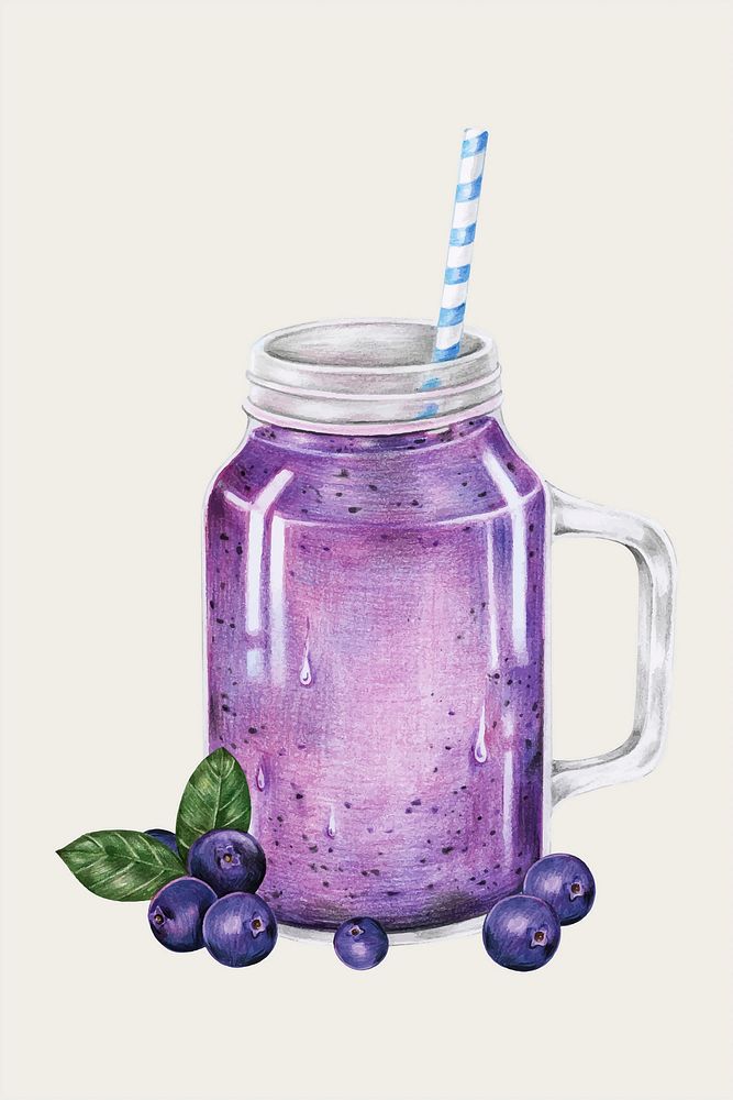 Healthy blueberry smoothie vector watercolor style