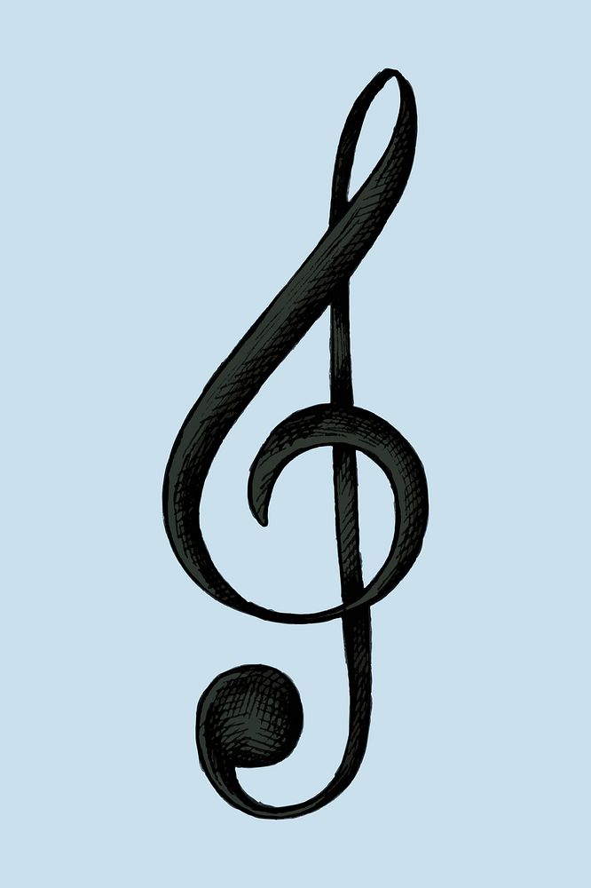 Hand drawn G-clef music note illustration