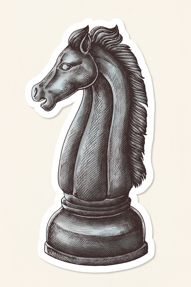 Vintage black chess knight icon sticker