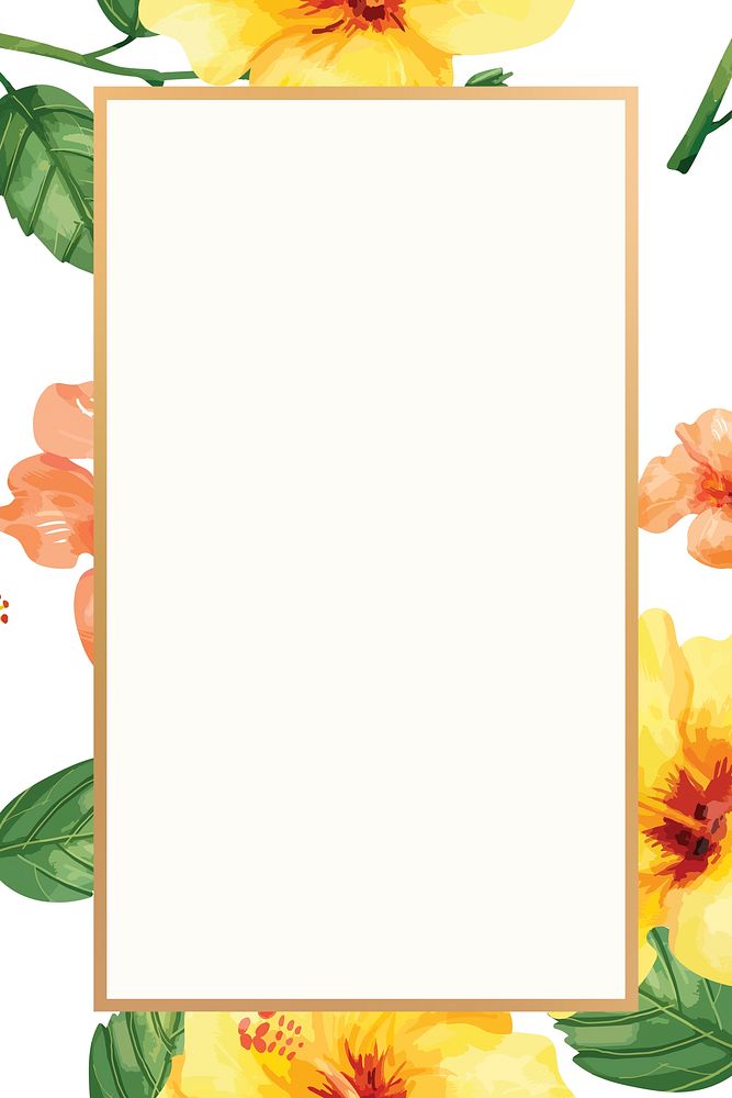 Gold rectangle hibiscus flower frame design resource
