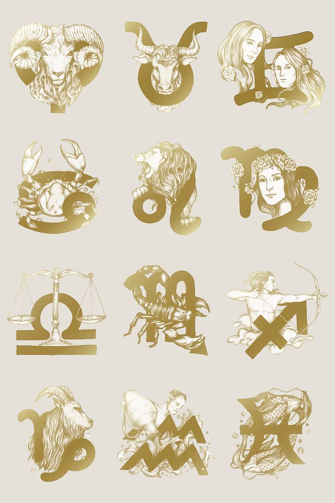 Gold horoscope signs psd zodiac symbol
