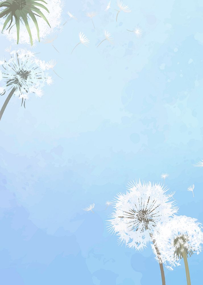 Hand drawn dandelions with a blue sky background vector