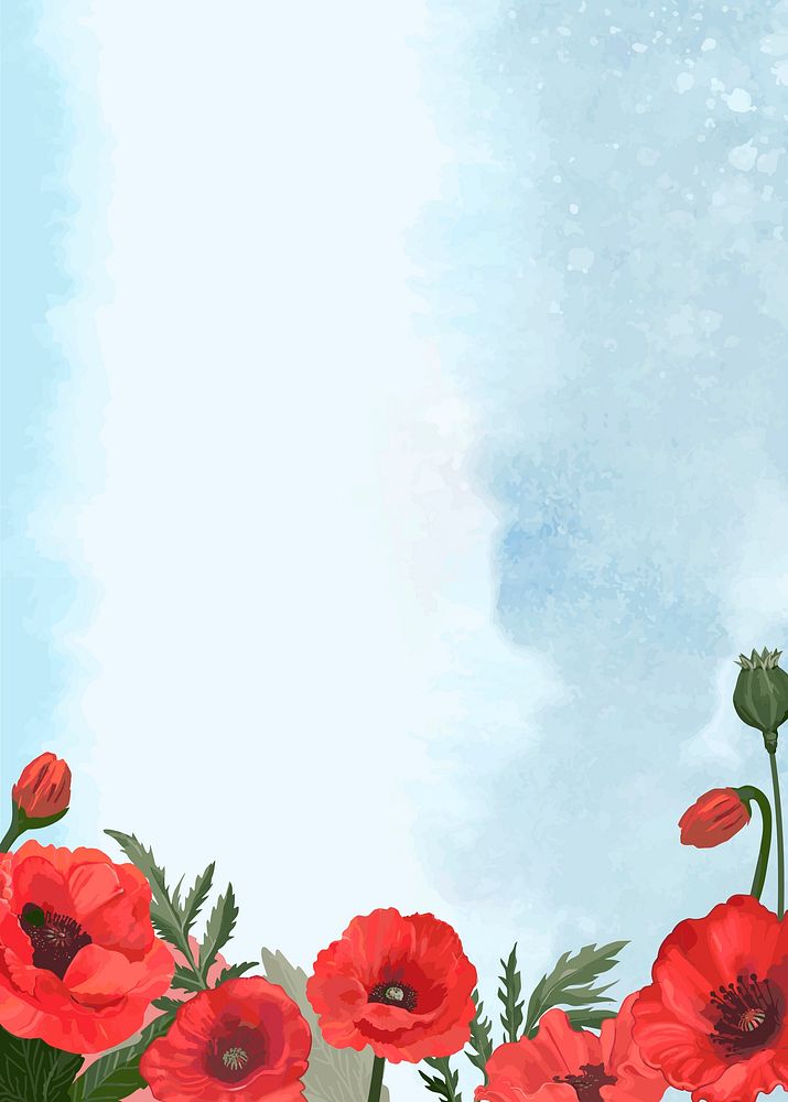 Spring background vector with poppy border