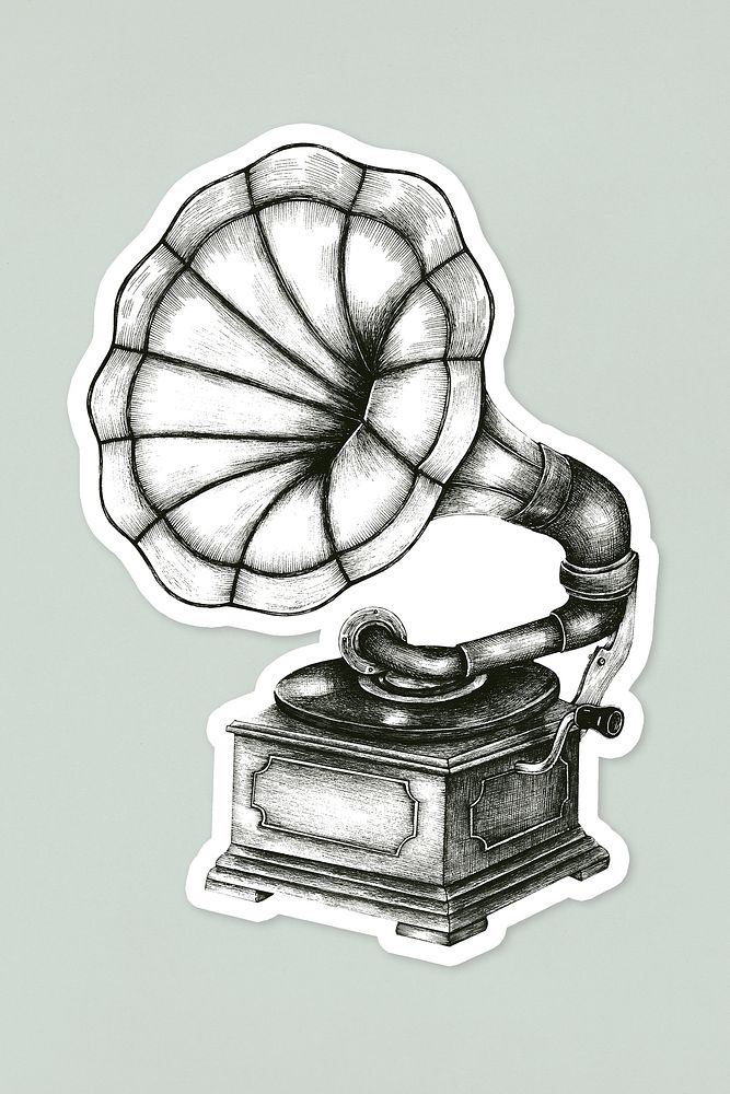 Hand drawn vintage gramophone sticker