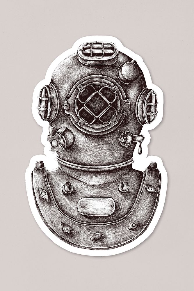 Diving gear vintage style sticker illustration