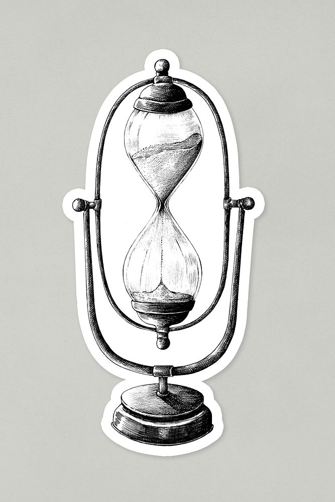 Hand drawn hourglass sticker on gray background