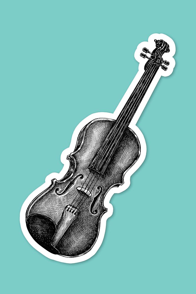 Hand drawn violin sticker on blue background