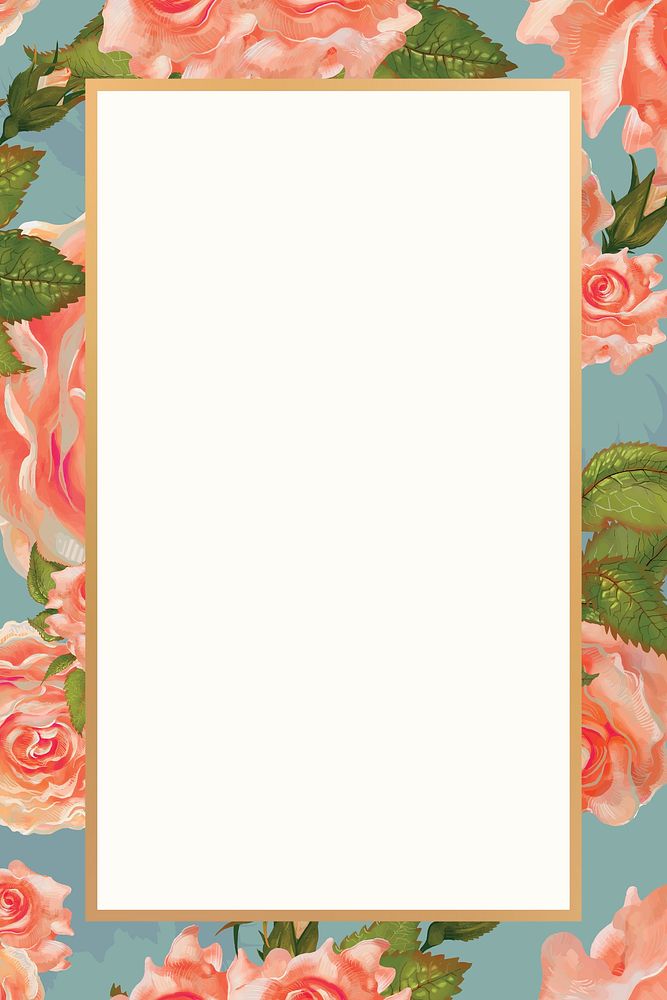 Gold rectangle garden rose flower frame design resource
