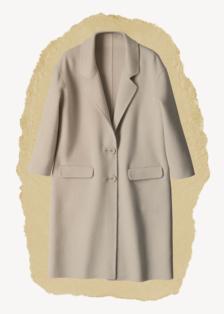Beige coat, apparel concept, ripped paper design