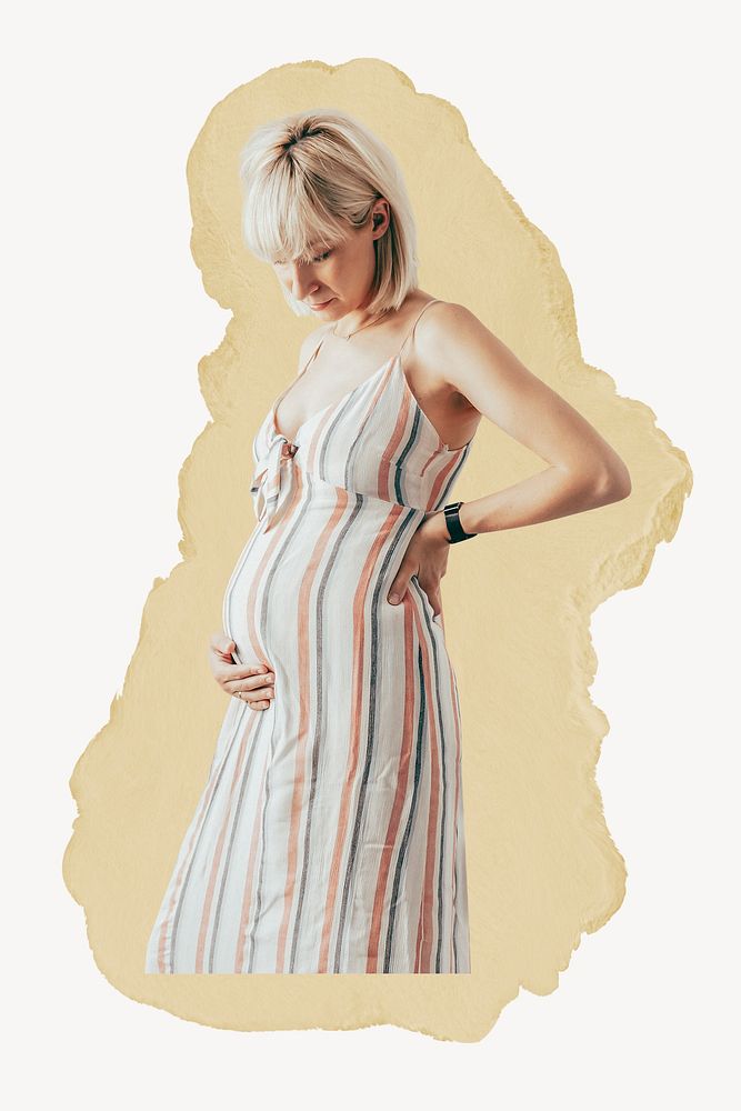Pregnant woman, ripped paper collage element