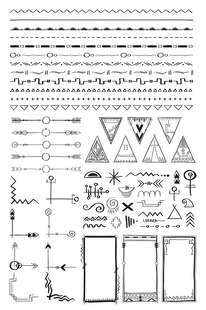 Psd doodle hand drawn ornamental bohemian style set