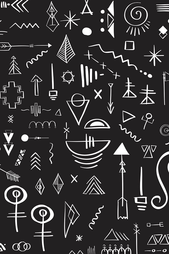 Bohemian tribal doodle pattern psd black background