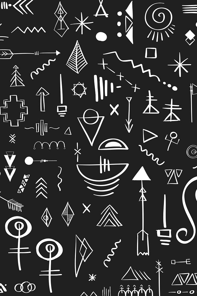 Bohemian tribal doodle pattern vector black background