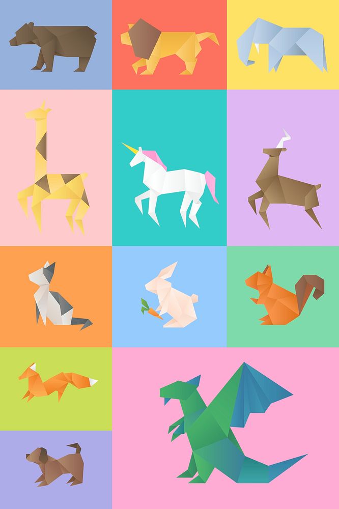 Geometric paper craft psd animals cut out collection