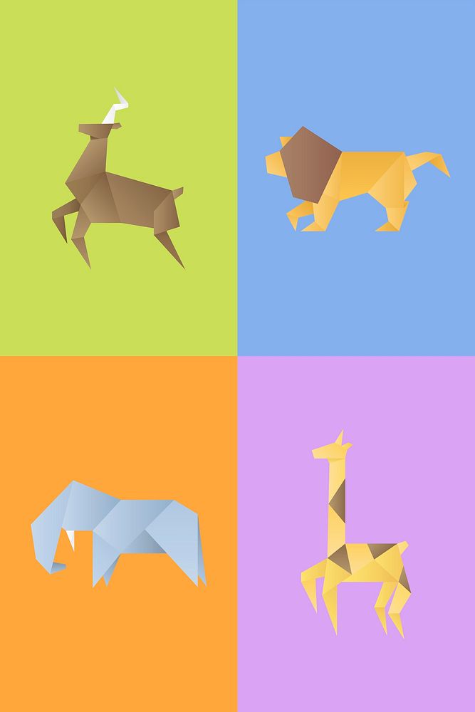 Geometric animals vector paper craft cut out collection