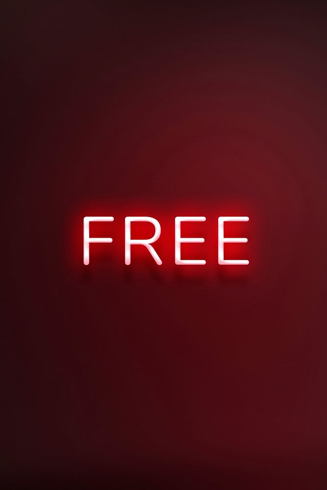 FREE neon word typography on a red background